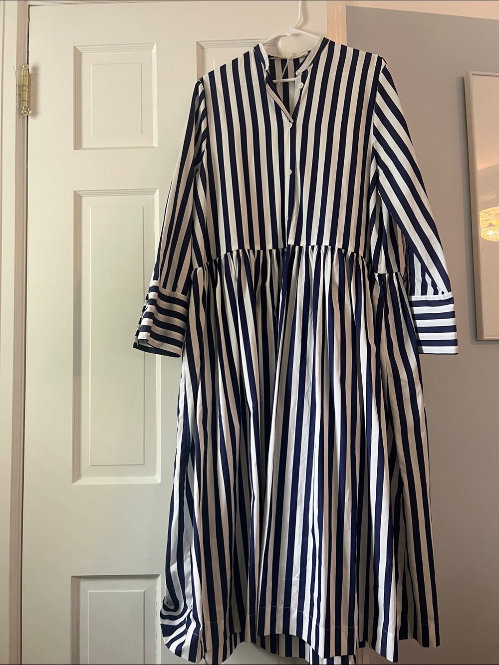 Lara Krude drop waist blue and white striped t length dress 
NWT